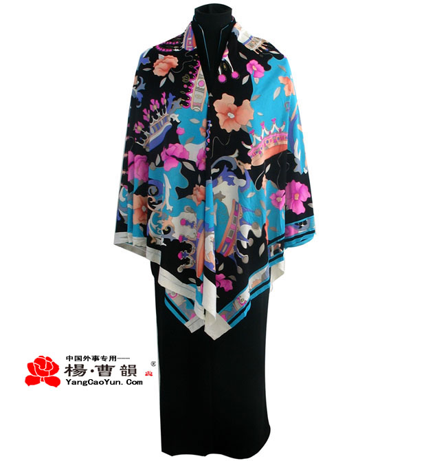 黑色-真丝-旗袍-披肩-女款