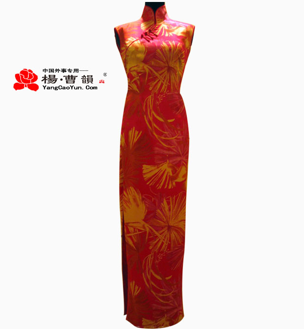 红色印花-真丝-旗袍-女款
