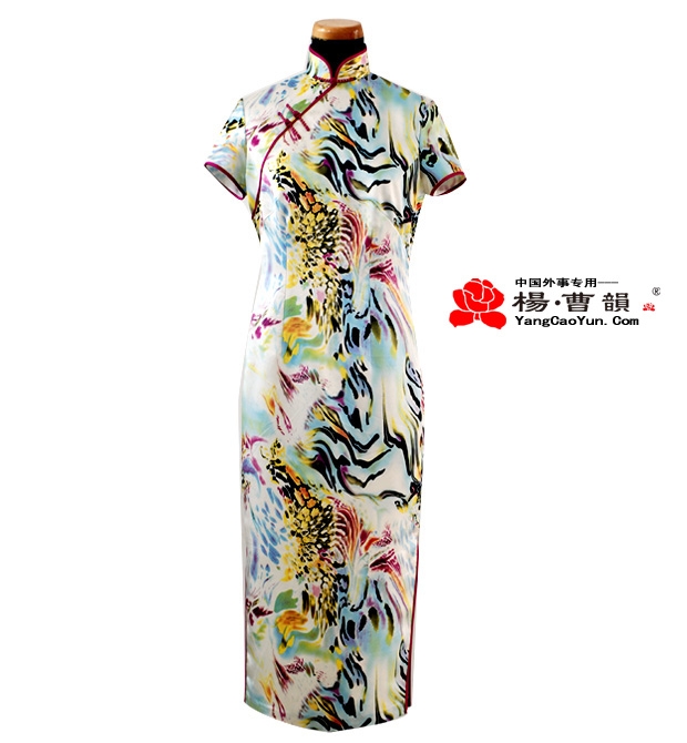 白色印花-真丝-旗袍-女款