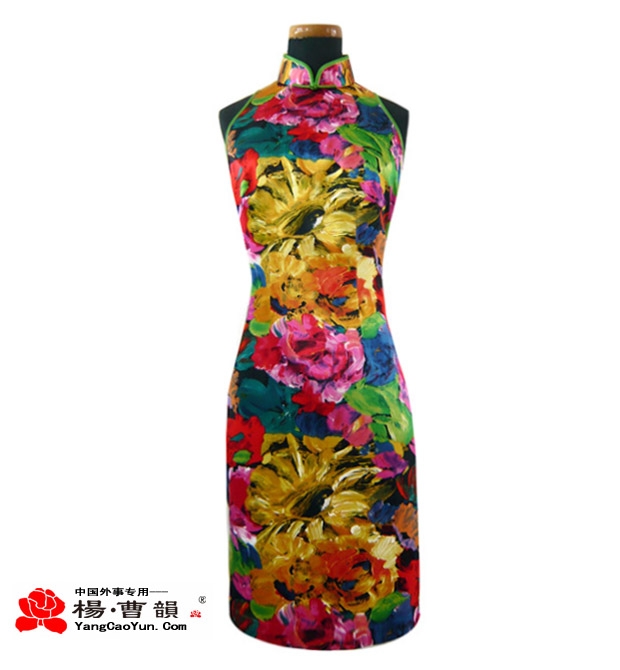 彩色印花-真丝-旗袍-女款